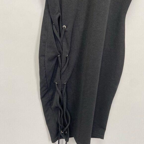 Nasty Gal Black Sleeveless Mini Bodycon Dress Size 8 Side Lace Party Club - Picture 4 of 8